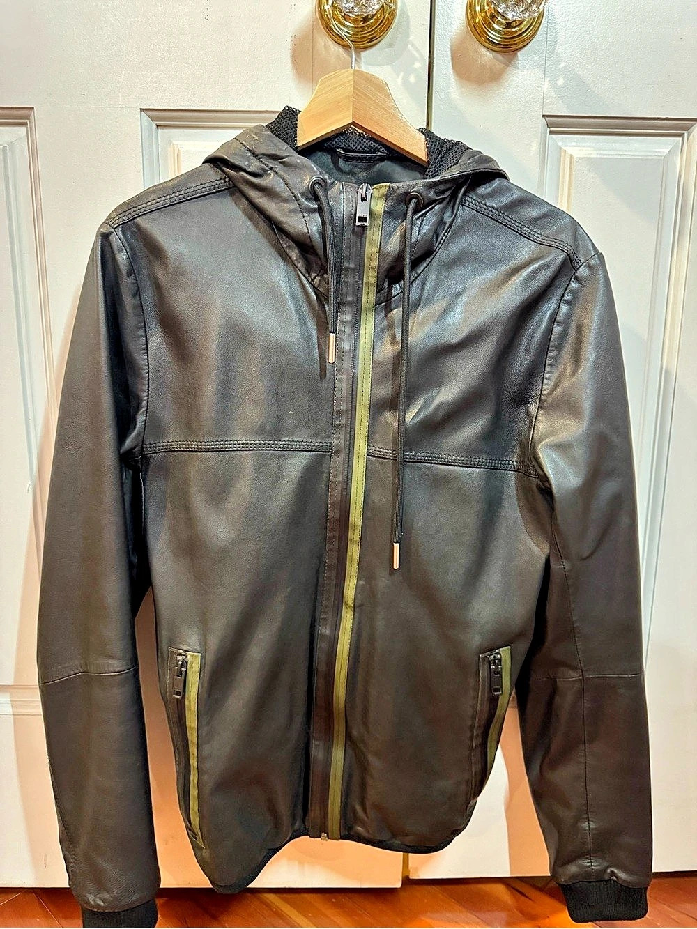 Diesel Silence/Noise Moto Leather Jacket Men's Black Hooded Jacket
